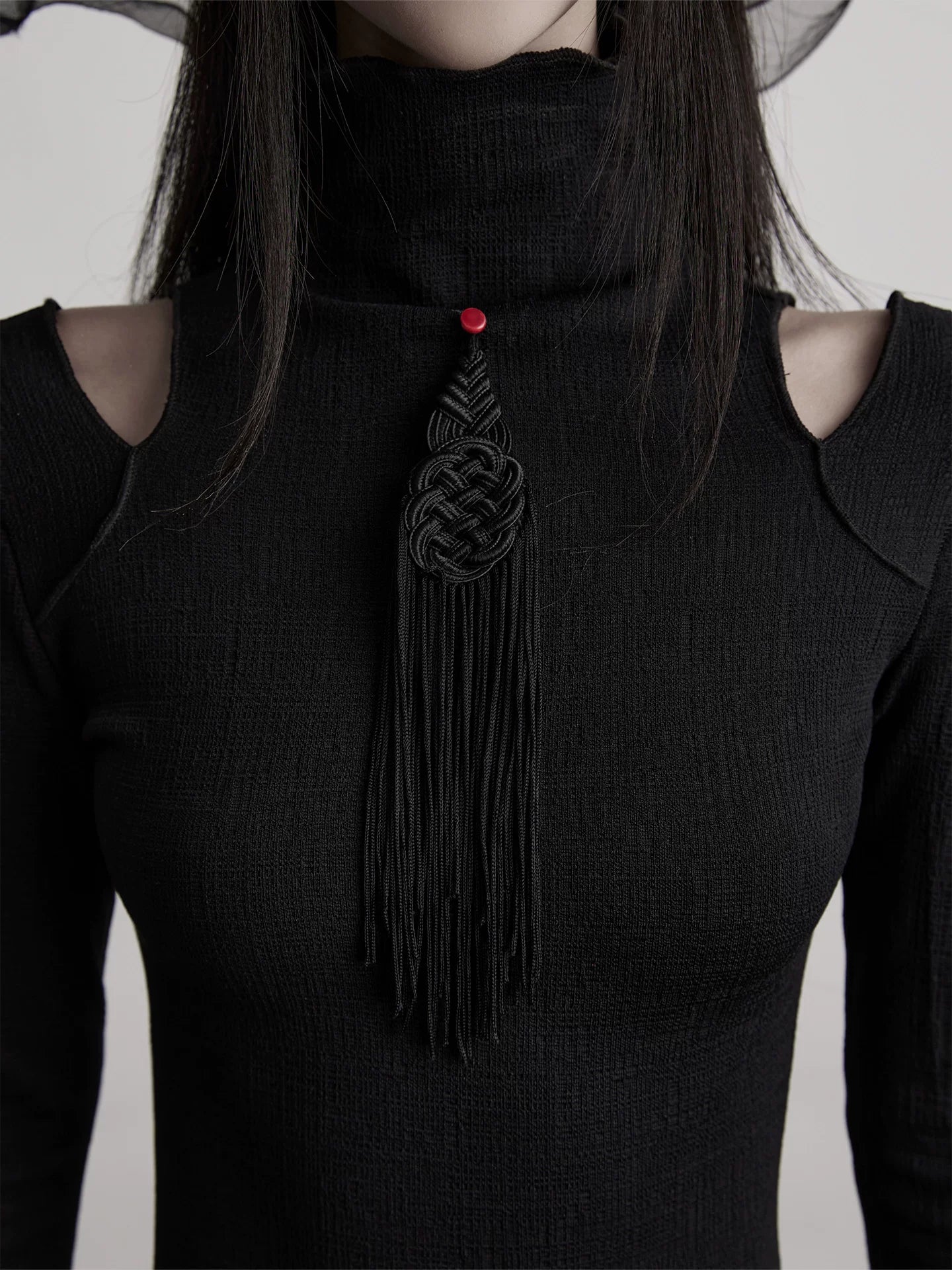 INDULGE Stand-up Collar Hollow Elastic Knitted Splicing Fishtail Slim-fit Dress