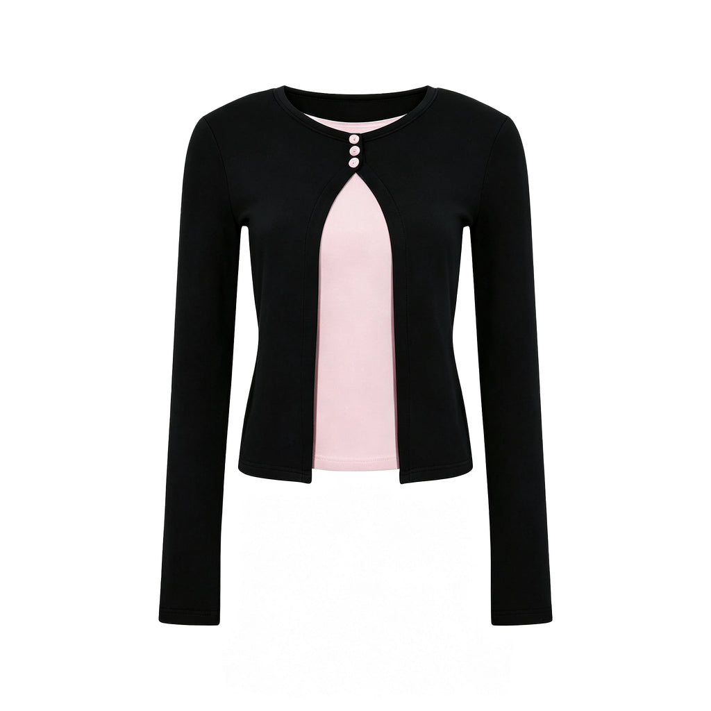 Wildberry Gentle Pink Faux Two-Piece Slim Fit Knit Cardigan