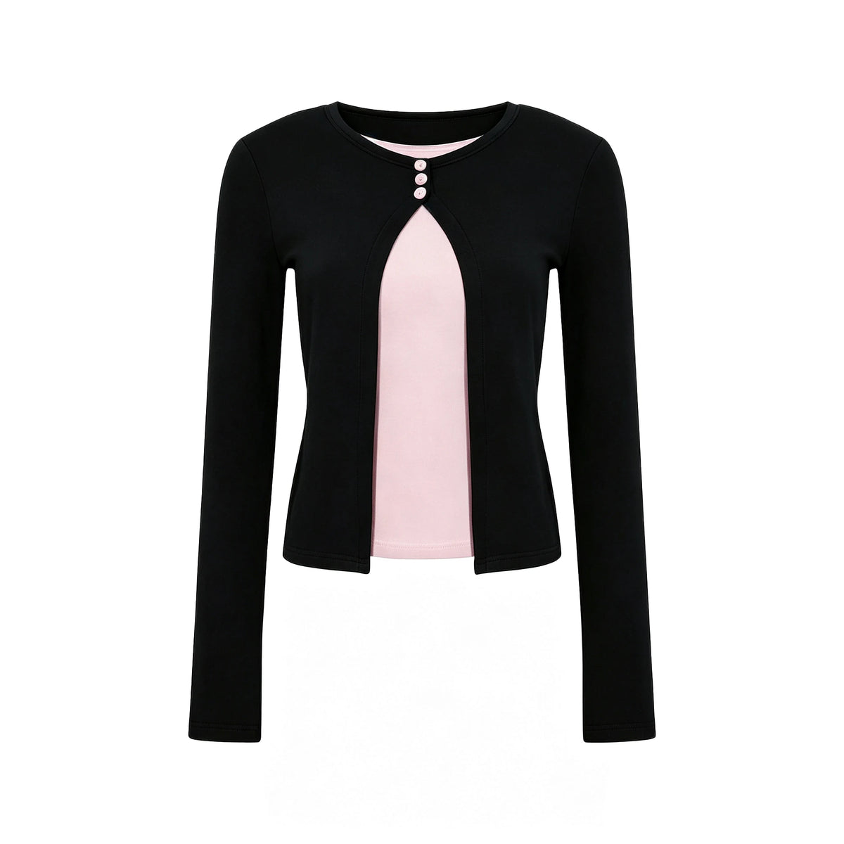 Wildberry Gentle Pink Faux Two-Piece Slim Fit Knit Cardigan