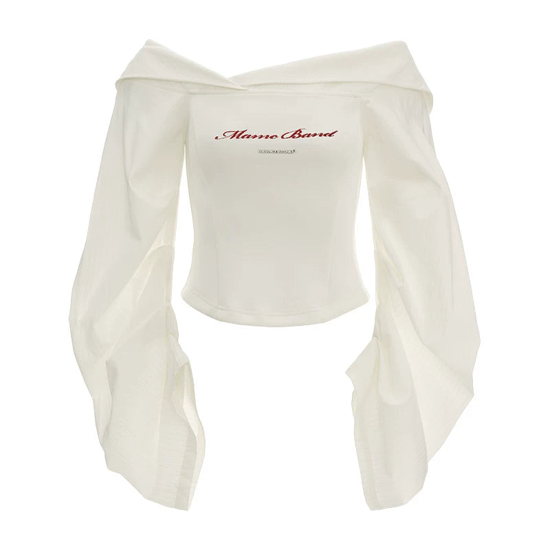 MAMC Lantern Sleeve Off-Shoulder Slim Fit Top