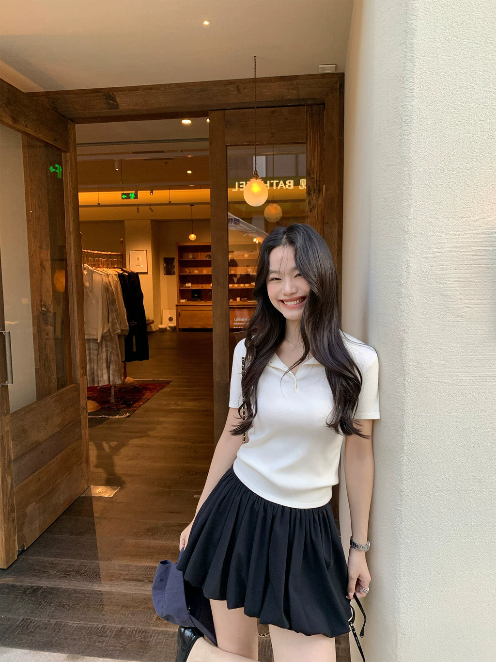 pusumede Cropped Notch-Lapel Knit Polo