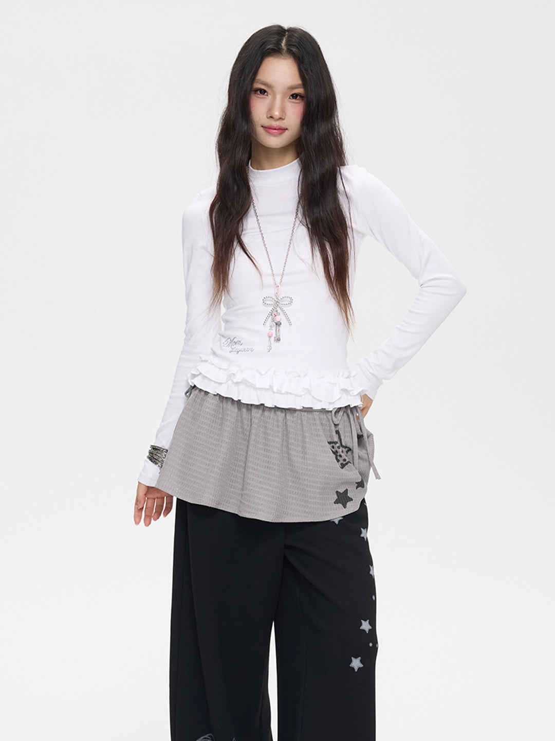 MOMSAYCAN Fungus Edge Slim-fitting Semi-turtleneck Elastic Long Sleeves