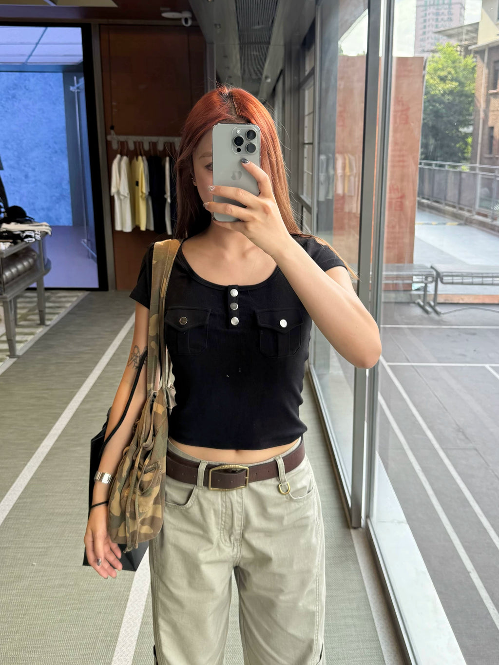CCYE Retro Front Shoulder Slim U Neck Tee
