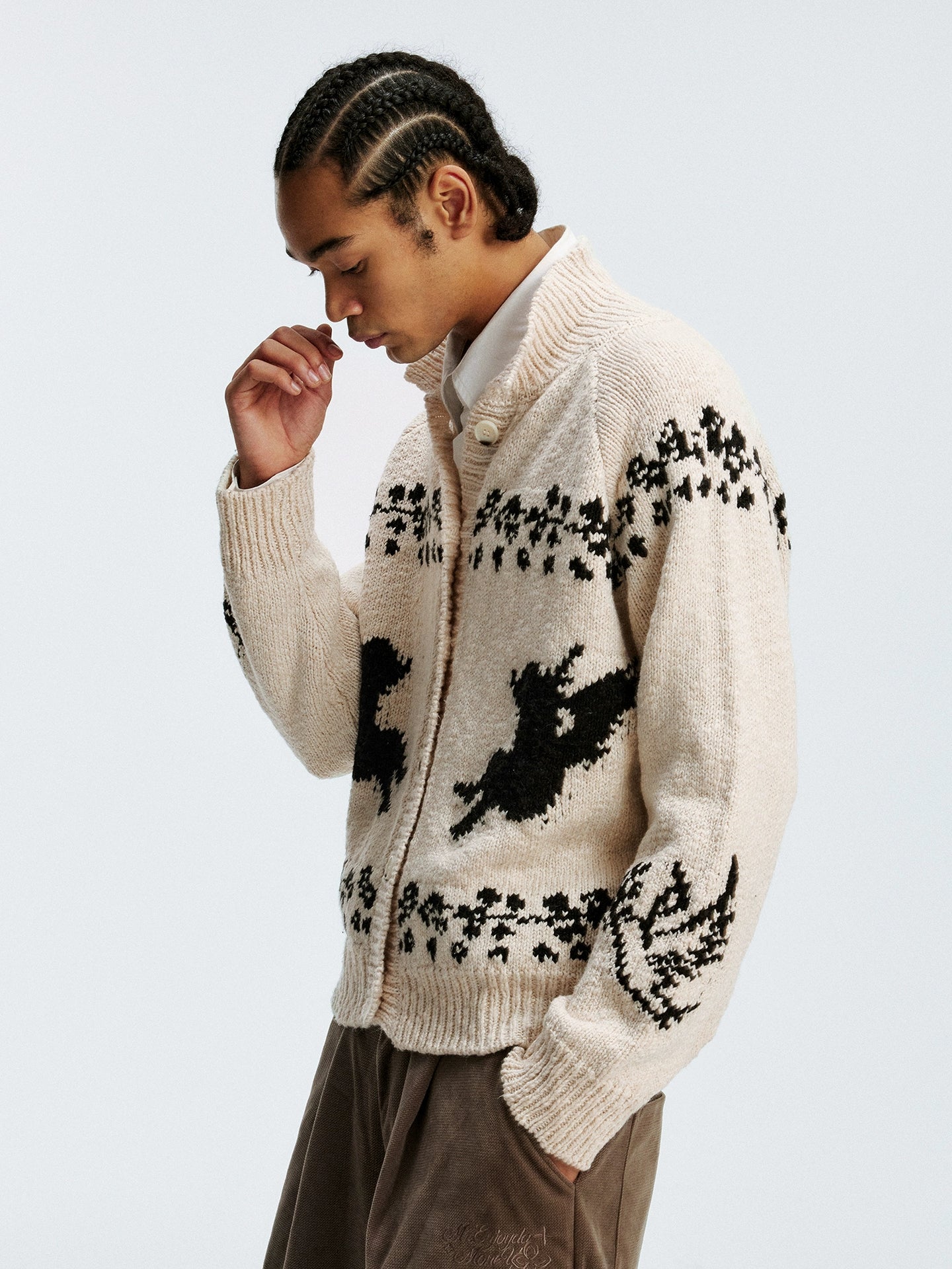 MEDM Casual Angel Pattern Embroidered Lapel Knitted Sweater