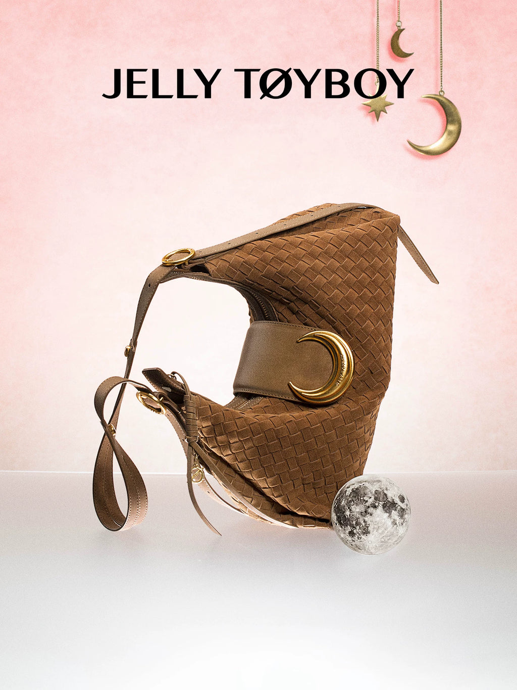 JELLY TOYBOY Brown Woven Faux Leather Zip-Top Shoulder Bag