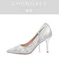 CHRNDXEE Pointed-toed Shallow-mouth Pearl One-word Strap Mary Jane Single Shoes