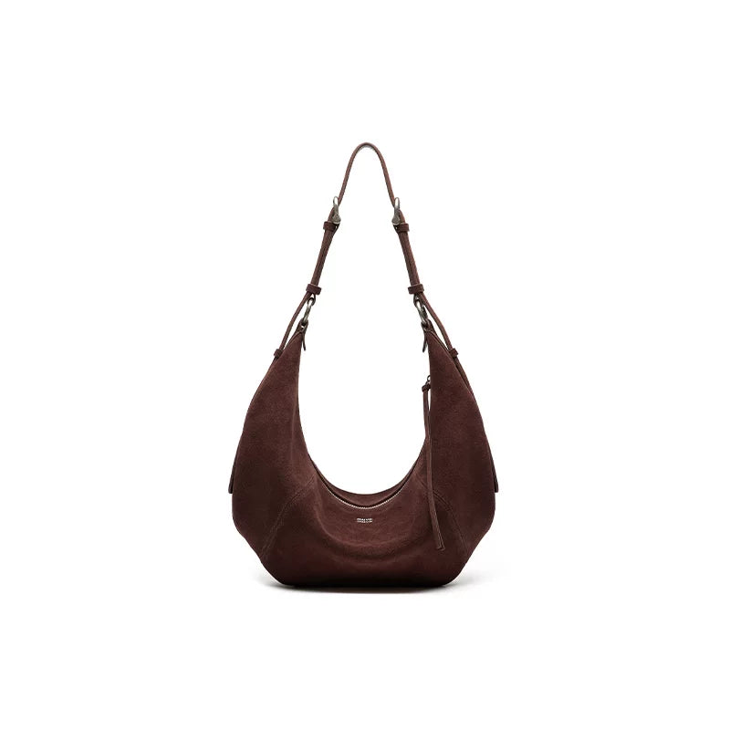 muva. Leather Crescent Shoulder Bag - Zip Top