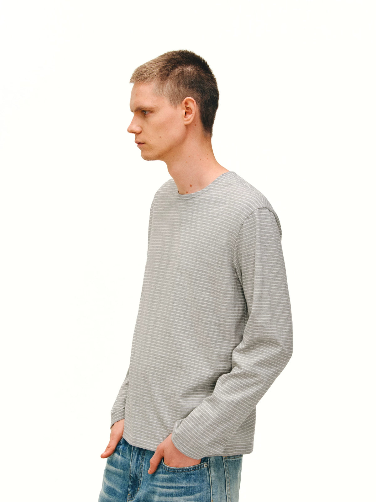 NONRADICAL Woven Stripe Long-Sleeve Breathable Tee