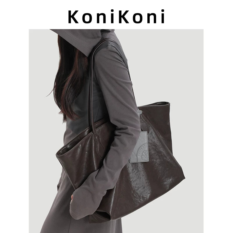 KoniKoni Leather Large Capacity Shoulder Bag