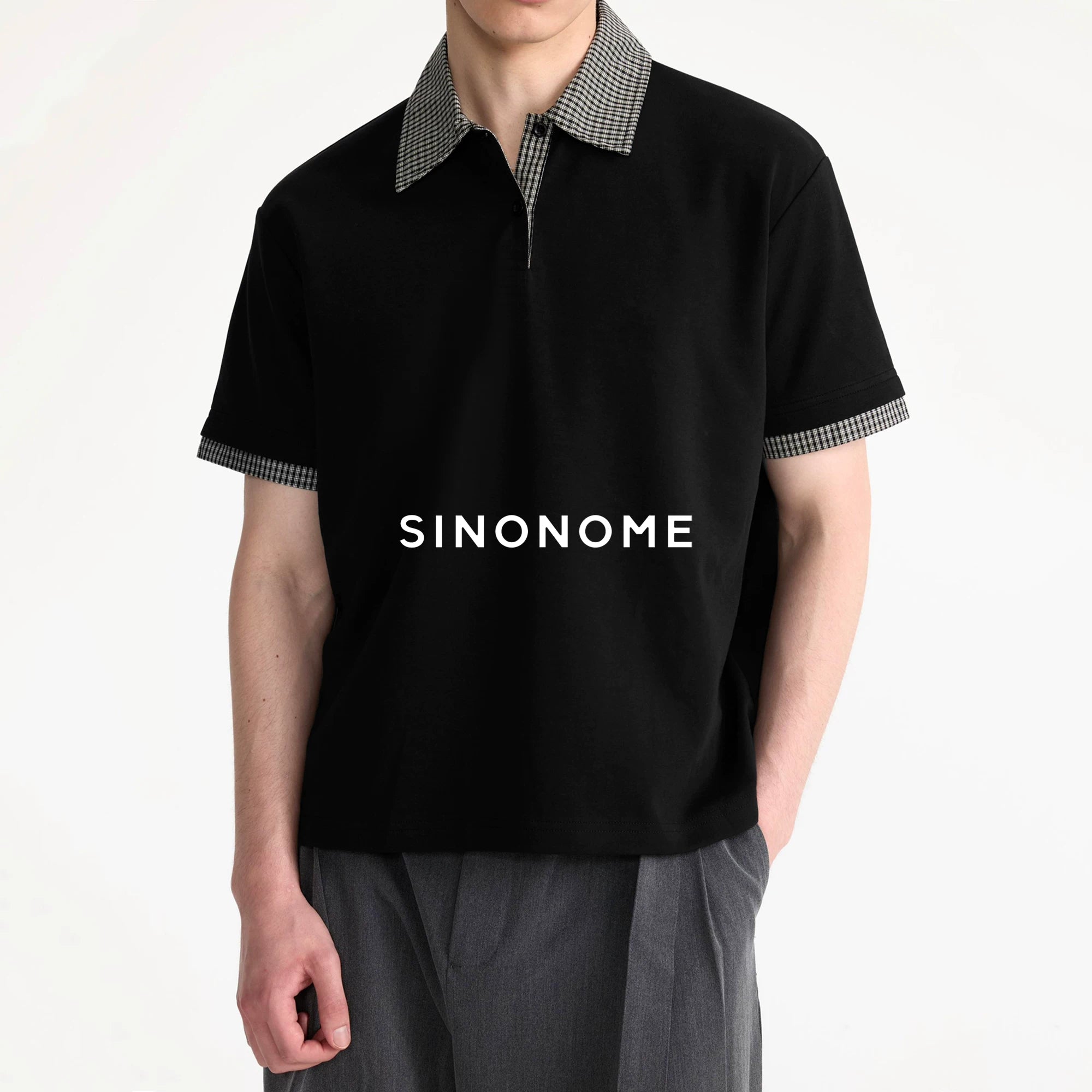 SINONOME Plaid Wrinkle-Resistant Cropped Relaxed Tee