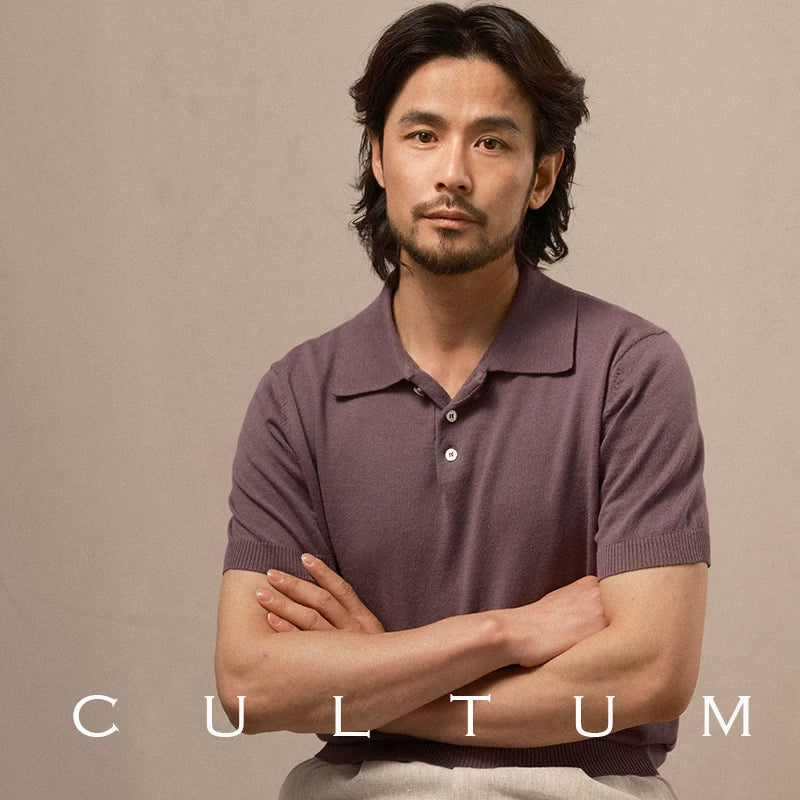 CULTUM Cotton-Linen Knit Breathable Regular Fit Polo Shirt