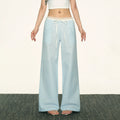 Aaisup Vintage Plaid Lace Spliced Bow Wide Leg Pants