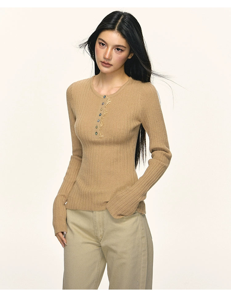 Anna Aneae Henry Collar Knitted Inner Bottom Slim Sleeve