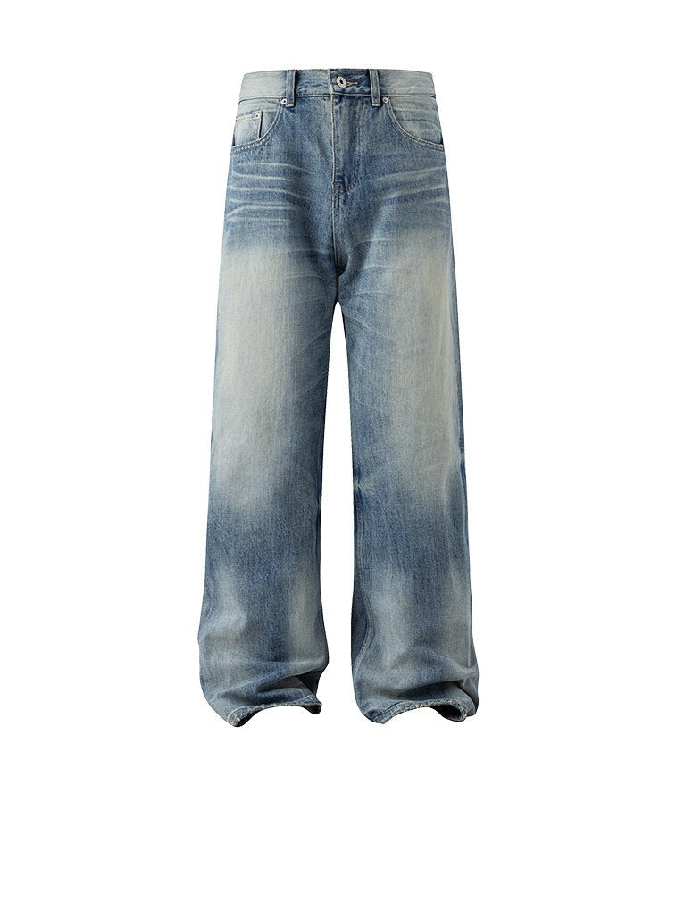 UNF A-Font Washed Blue Straight Loose Jeans