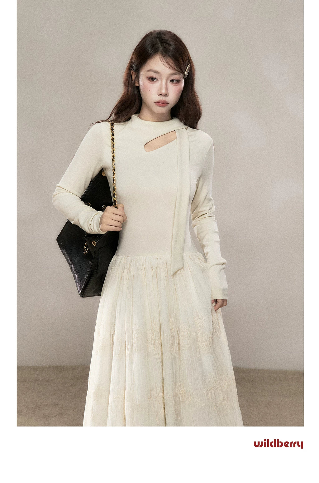 Wildberry Mesh Stitching Knitted Dress