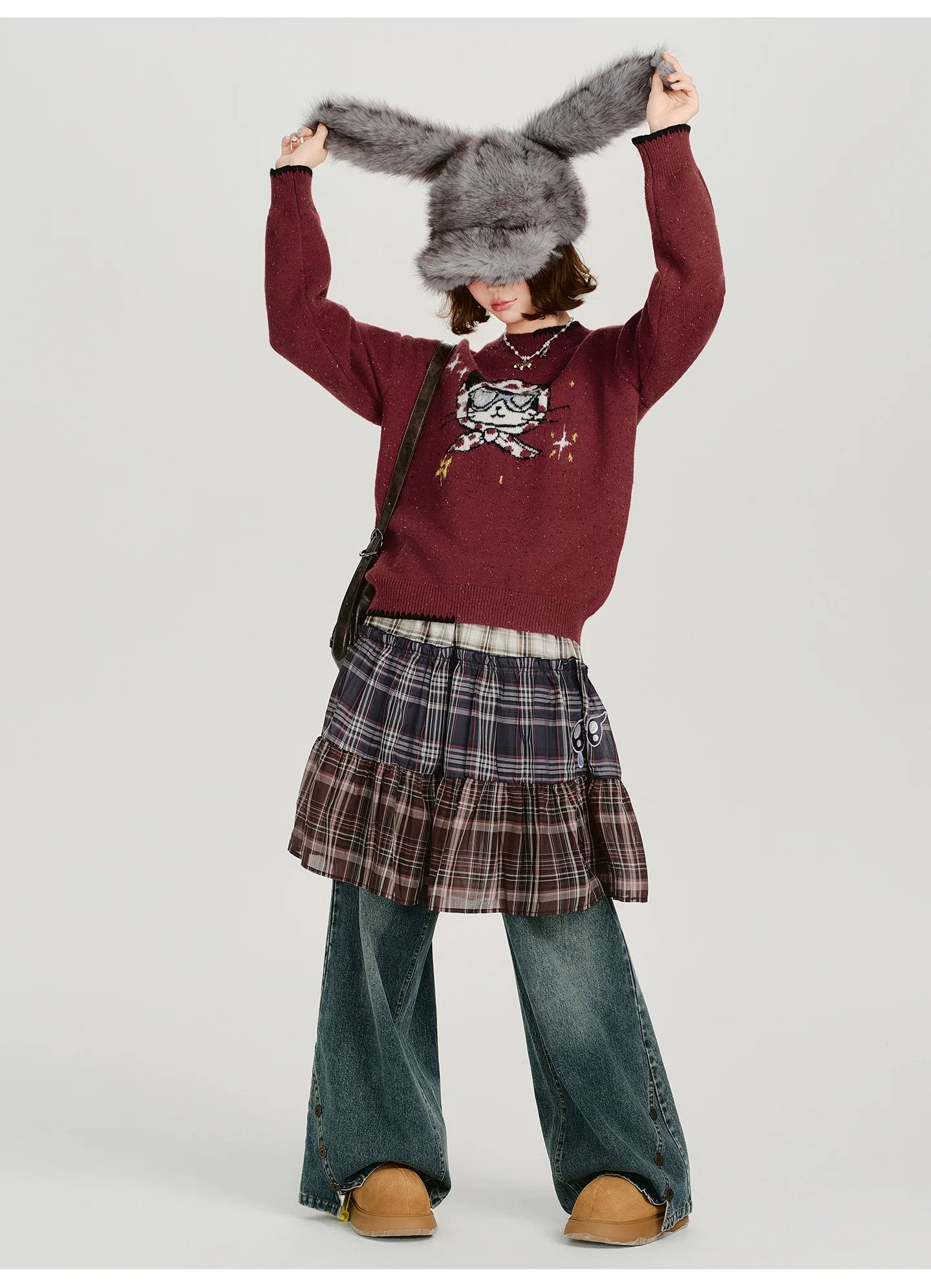 Girlyhalo Vintage Fun Jacquard Crew Neck Sweater
