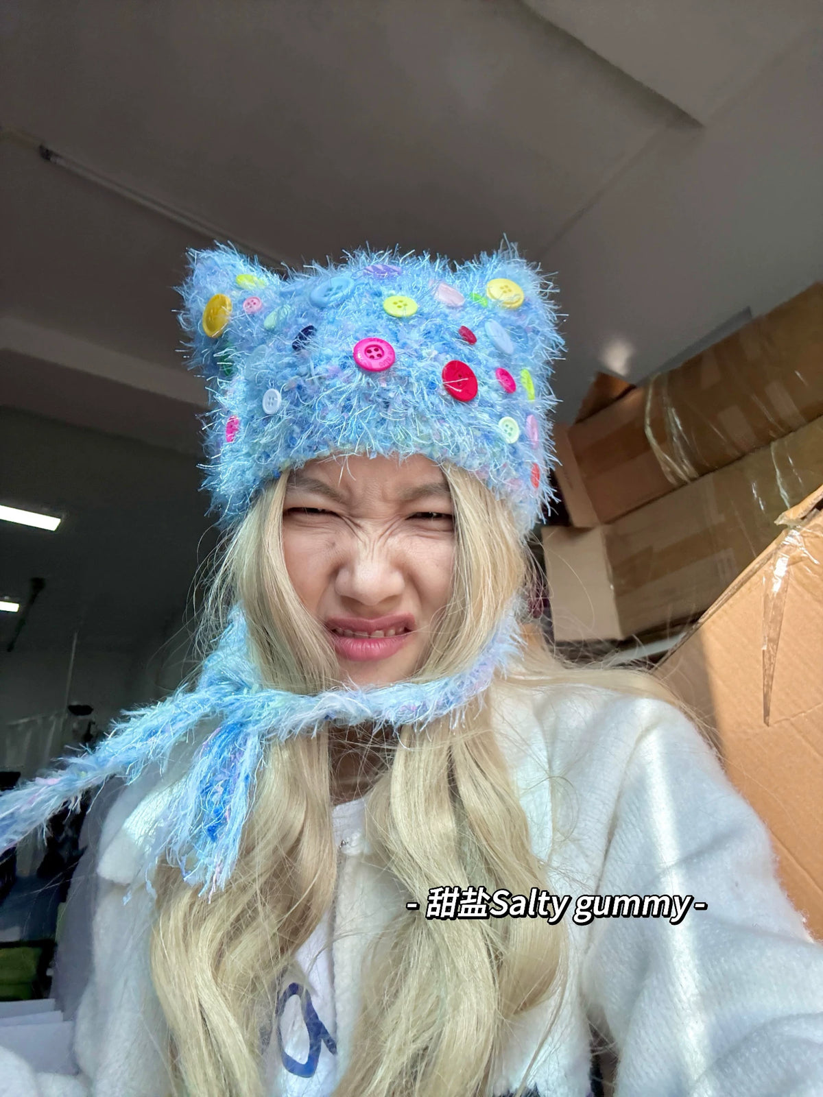 Salty gummy Handmade Knitted Cat Ear Beanie with Ear Flaps