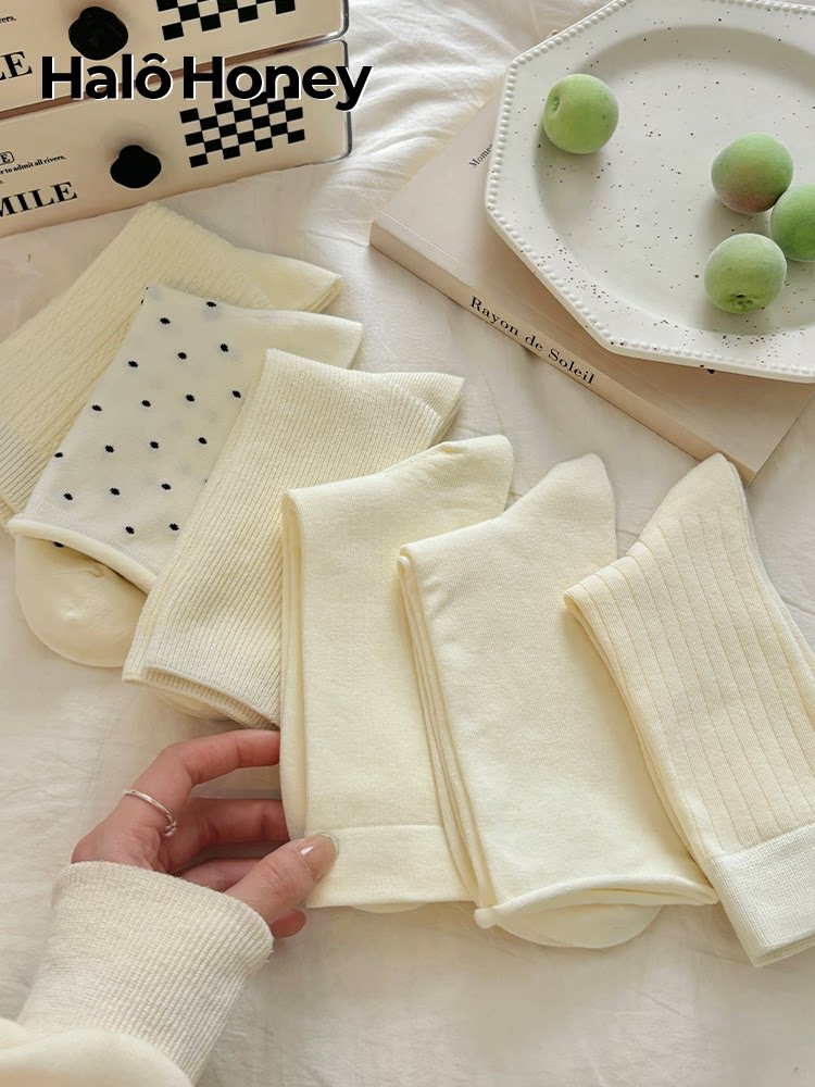 Halo Honey Moisture-Wicking Polka Dot Rolled Edge Mid-Calf Socks