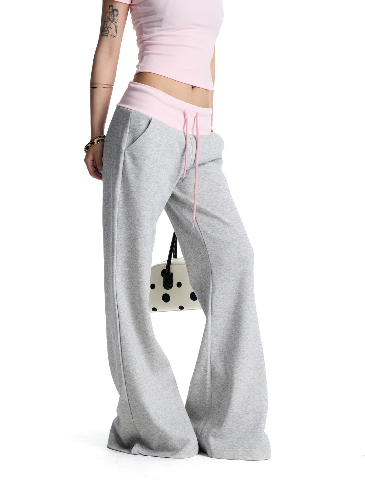ANTSSTNA Flared Drawstring Low Waist Draped Sweatpants