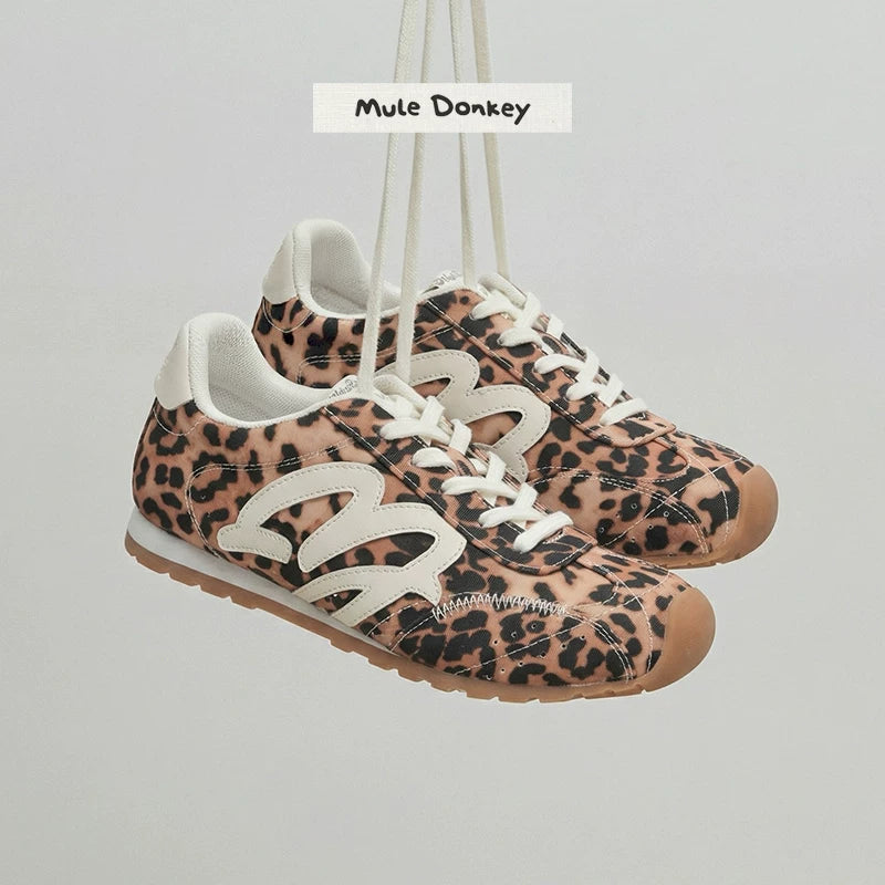 Mule Donkey Leopard Print Suede Lace-Up Retro Sneaker