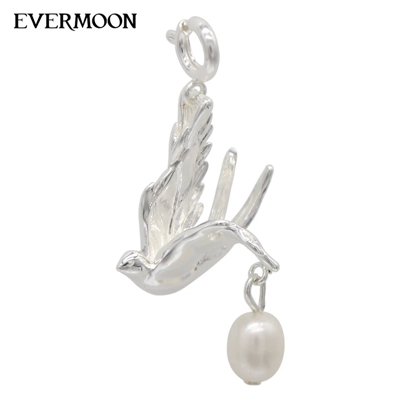 EVERMOON Silver-Plated Freshwater Pearl Bird Pendant Necklace