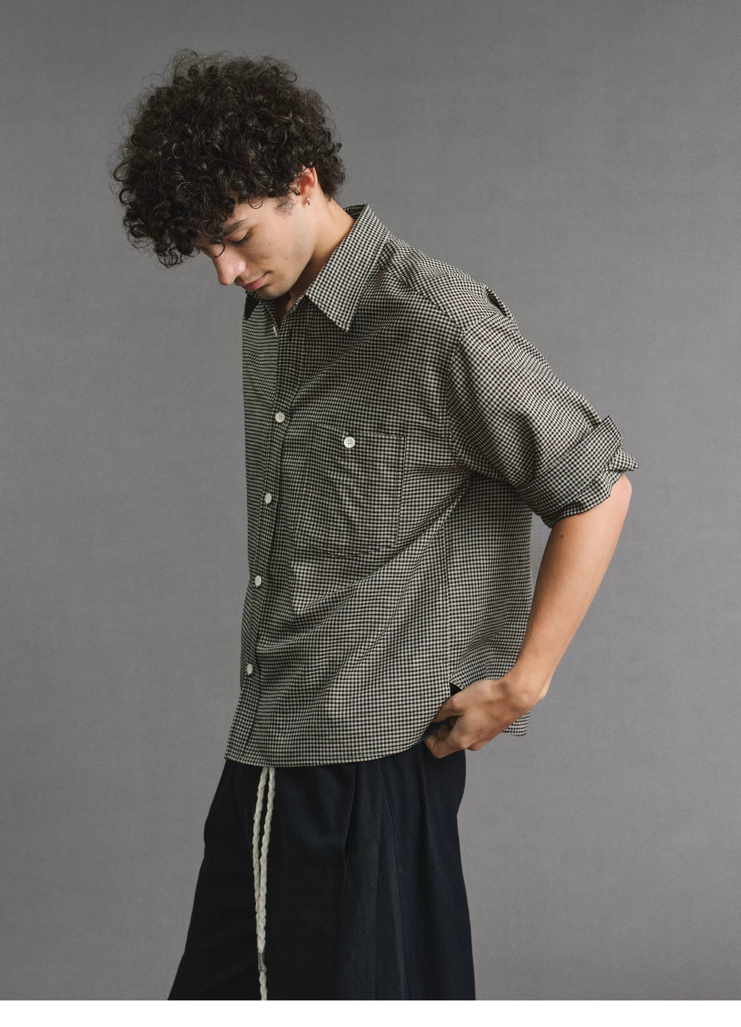 VLABMADE 200g Breathable Houndstooth Relaxed Short-Sleeve Shirt