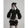 INDULGE Ruffled Puff-Sleeve Pointed-Collar Shirt