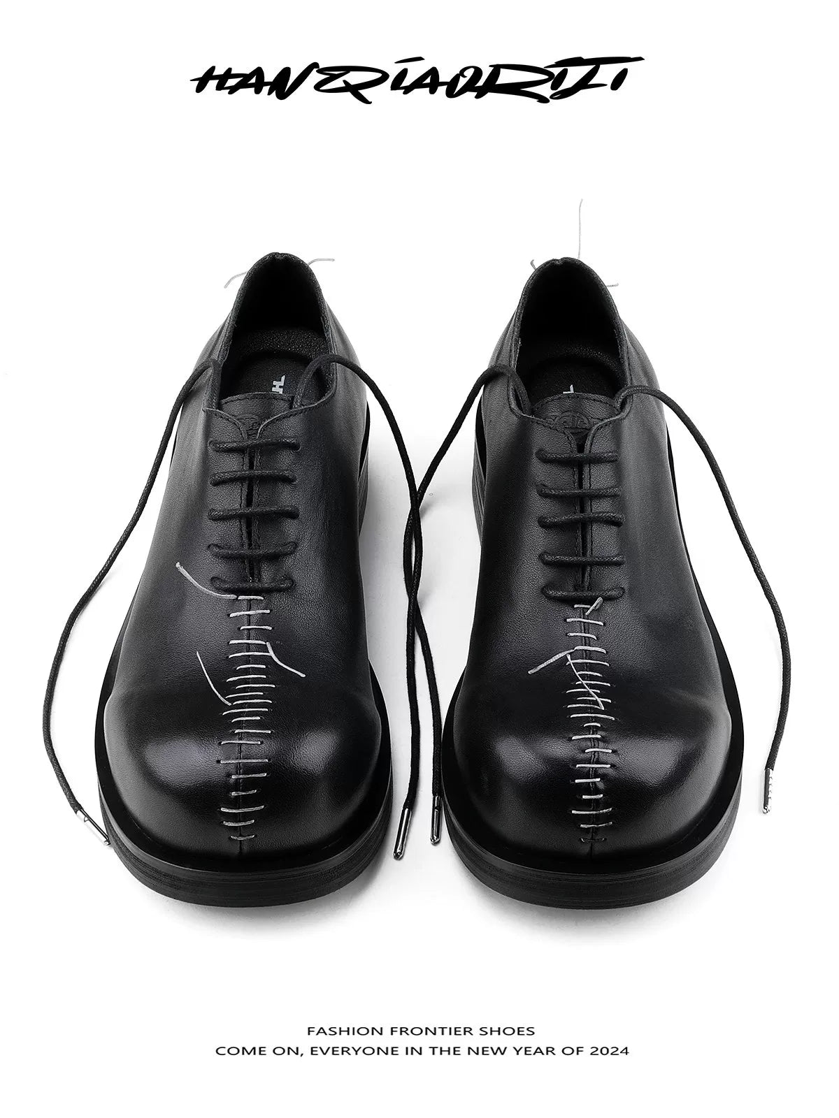 HANQIAORIJI Hand-Stitched Full-Grain Leather Chunky Derby