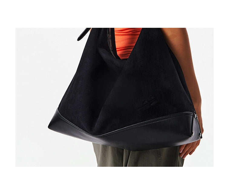 CryingCenter Suede Splicing Large Capacity Shoulder Strap Crossbody Bag