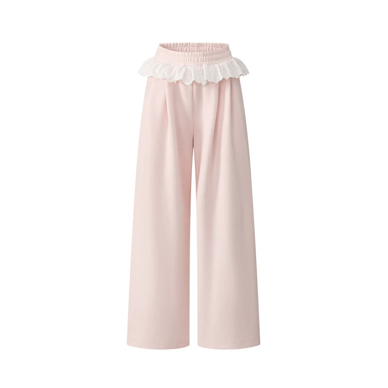 POPWEST Polka Dot Lace 3-Piece Wide-Leg Pants Set