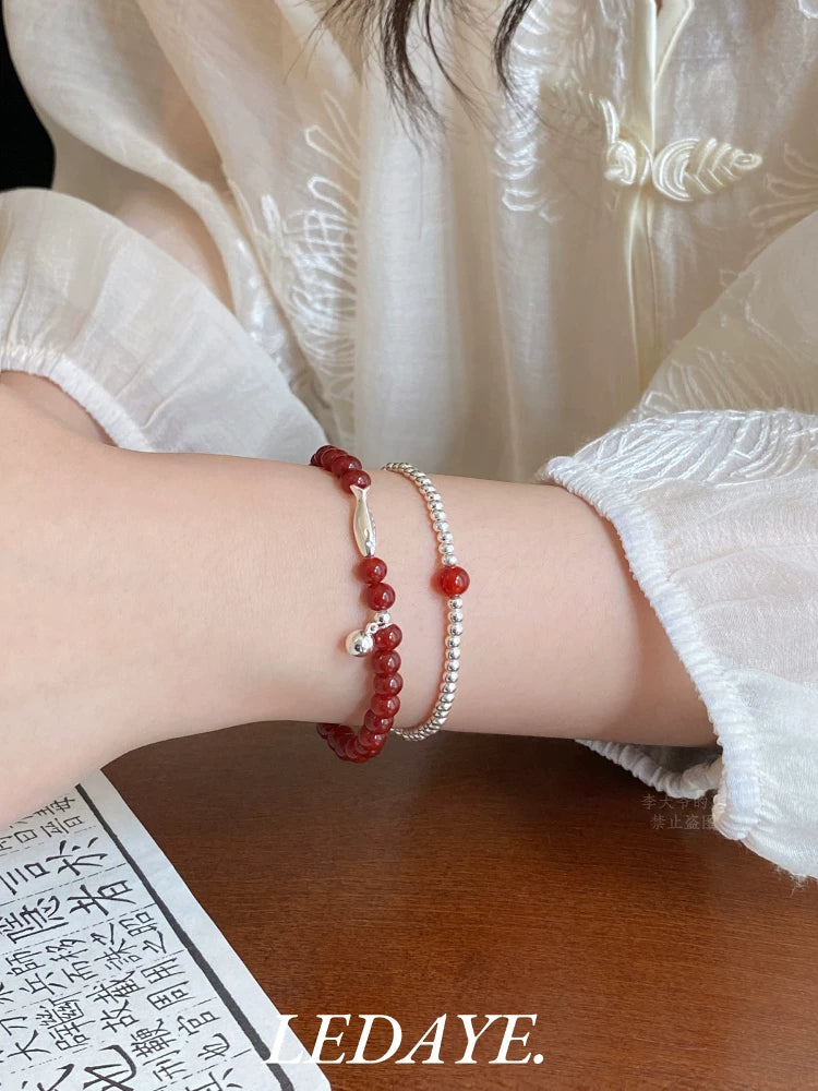 LIDAYE Red Agate Fish Stackable Bracelet