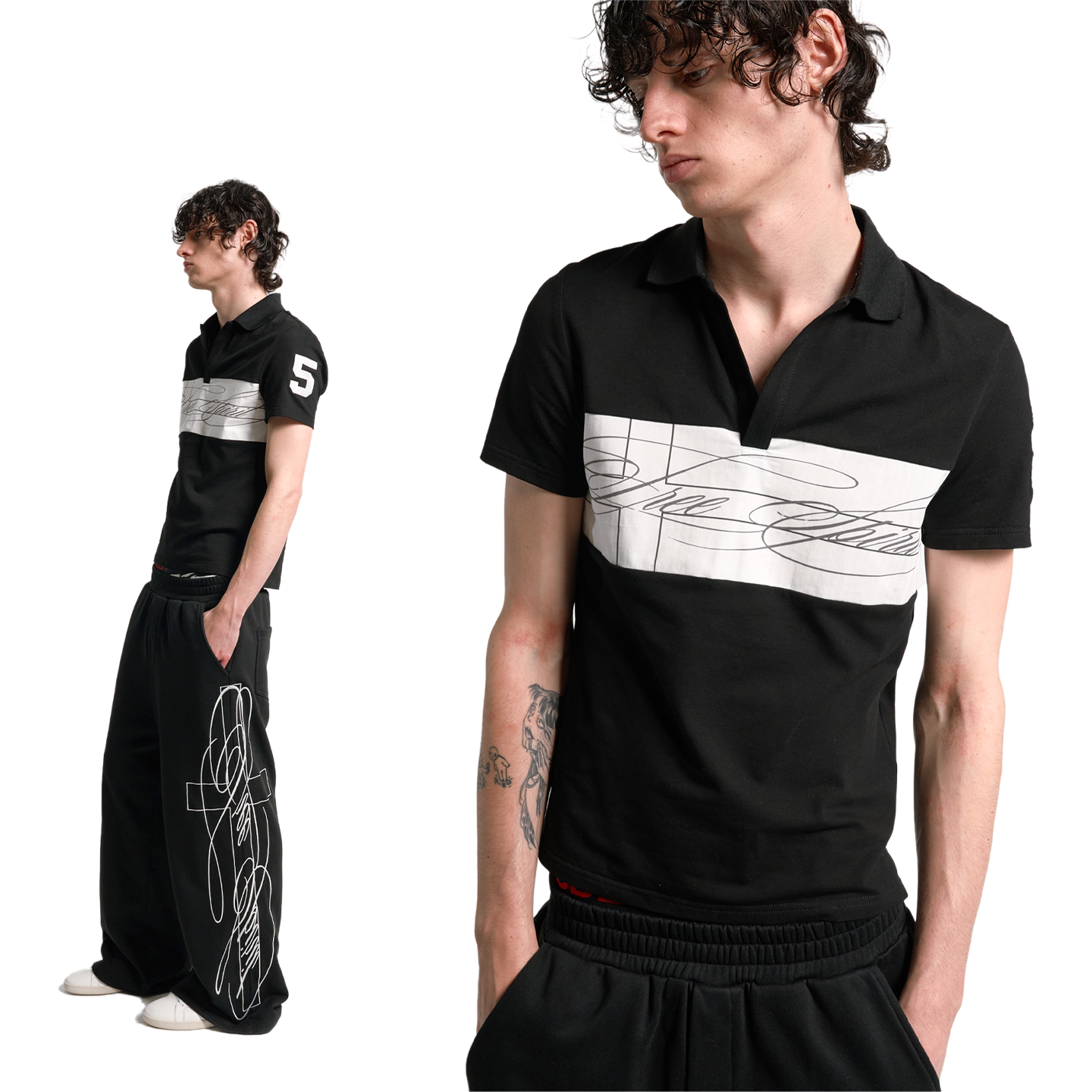 No E Mosen Cross Print Contrasting Tee