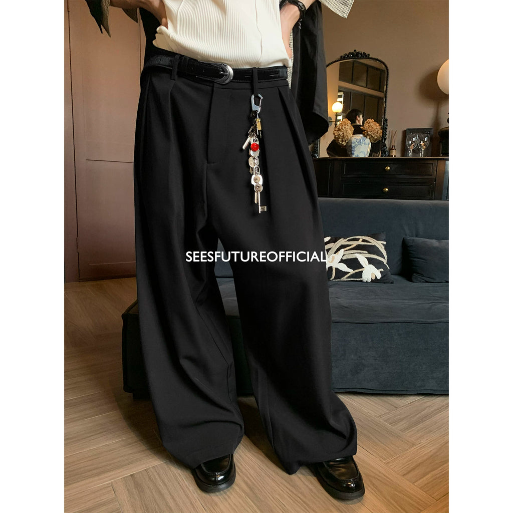 Seesfuture Slack Double-pleated Wide Leg Casual Pants