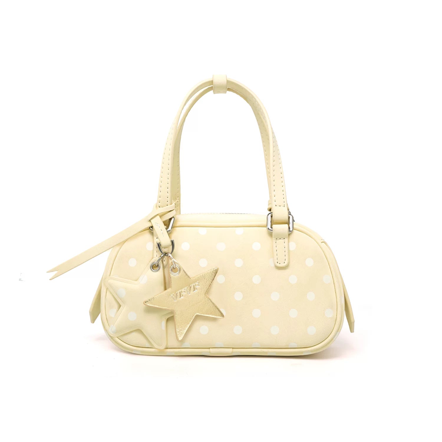 VFVF Brown Polka Dot Faux Leather Zip-Top Boston Bag