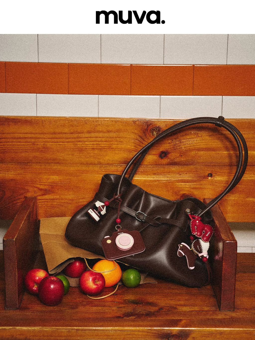 muva. Leather Magnetic Snap Shoulder Bag
