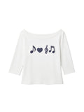 Two days off lab Music Note Off-Shoulder Slim Fit Tee
