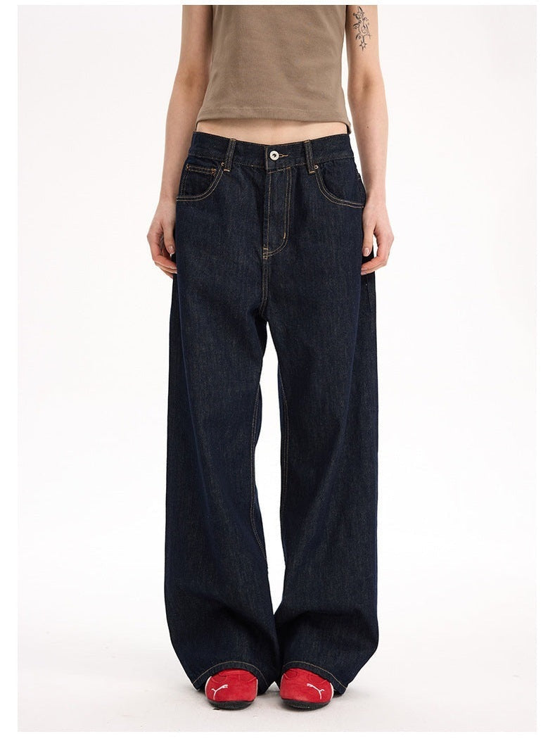 UNF 130z Dark Blue Raw Cow RAW Denim Loose Straight Jeans