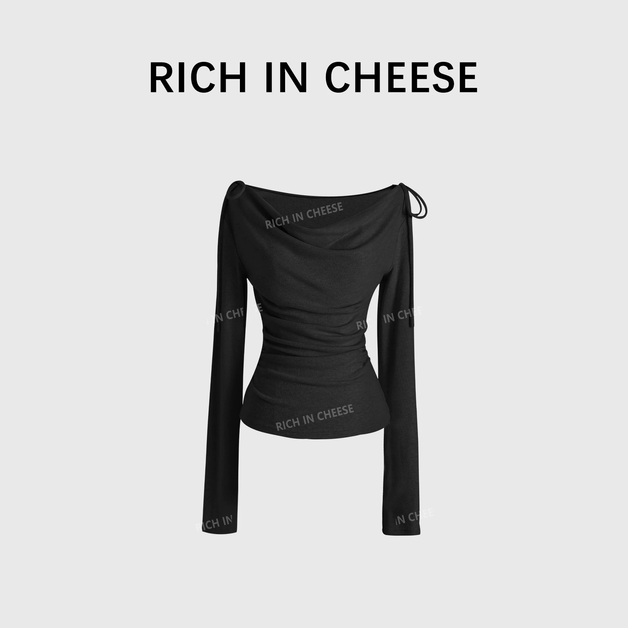 RICH IN CHEESE Pure Desire Swing Neck Knitted Waist Pleated Long Sleeves