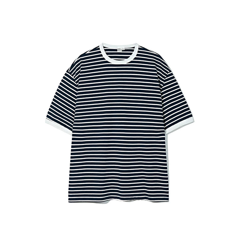PARTIMENTO Striped Washed Loose Fit Cotton Tee