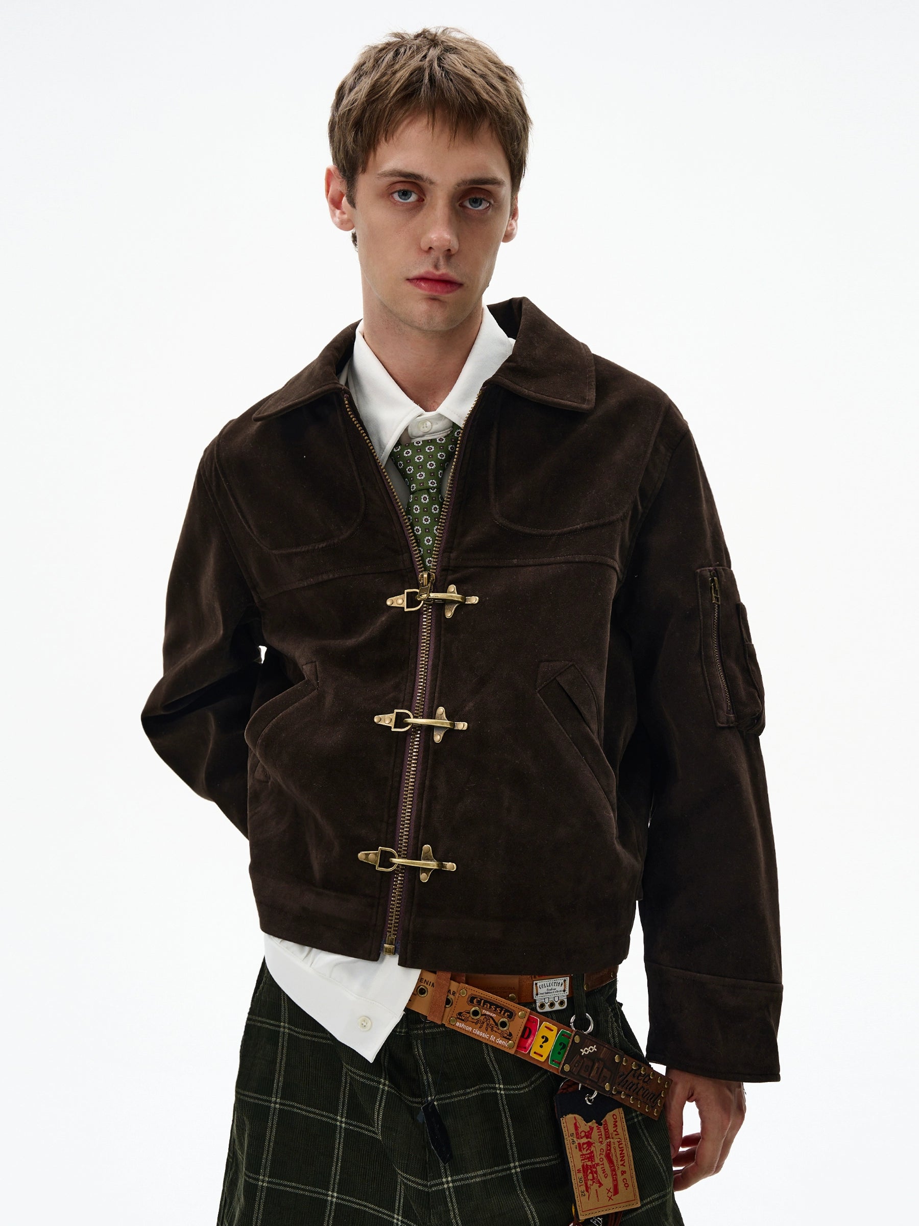 MADWITCH X BTSG Deconstructed Splicing Aircraft Buckle Short Jacket
