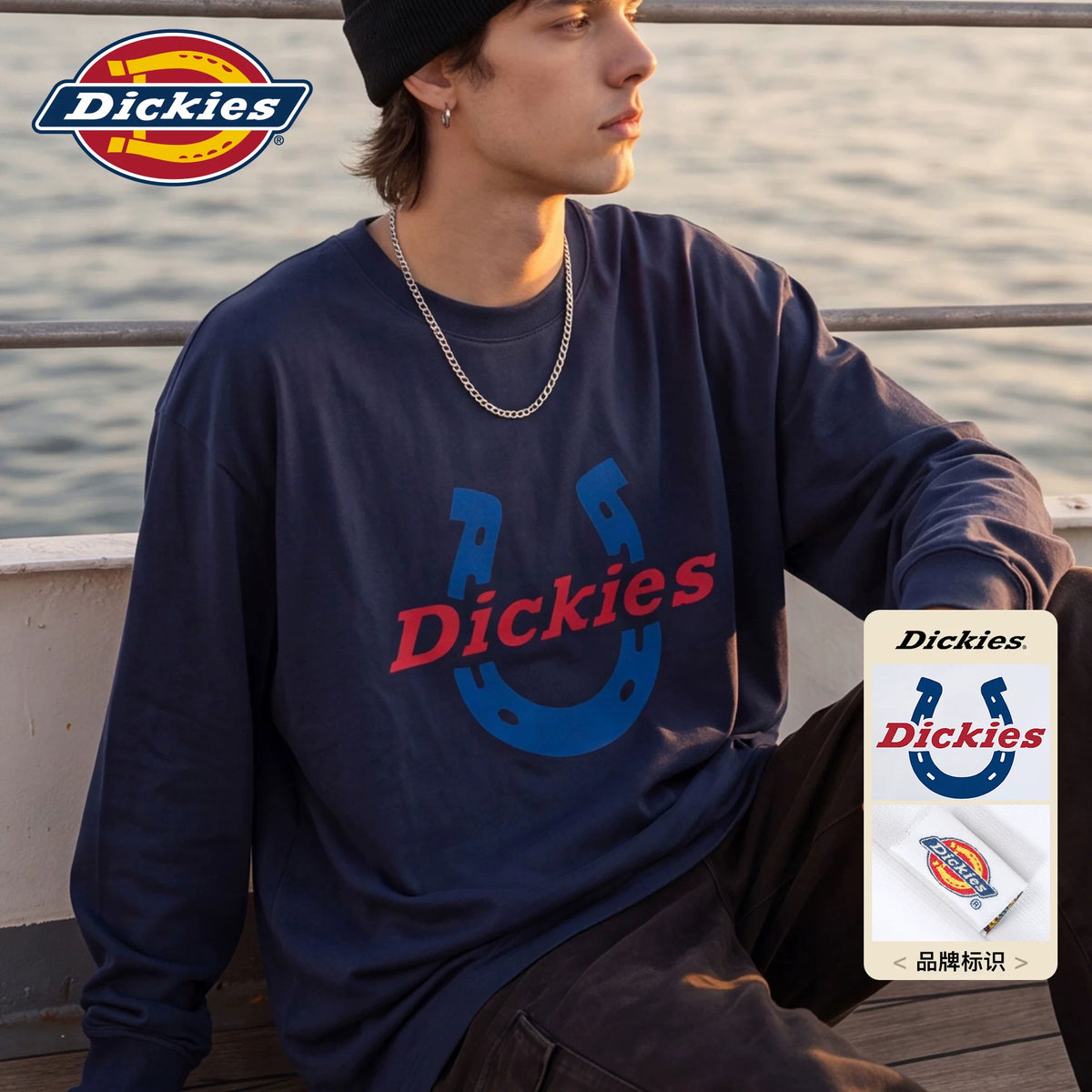 Dickies Horseshoe Print 400g Wrinkle-Resistant Loose Long-Sleeve Tee