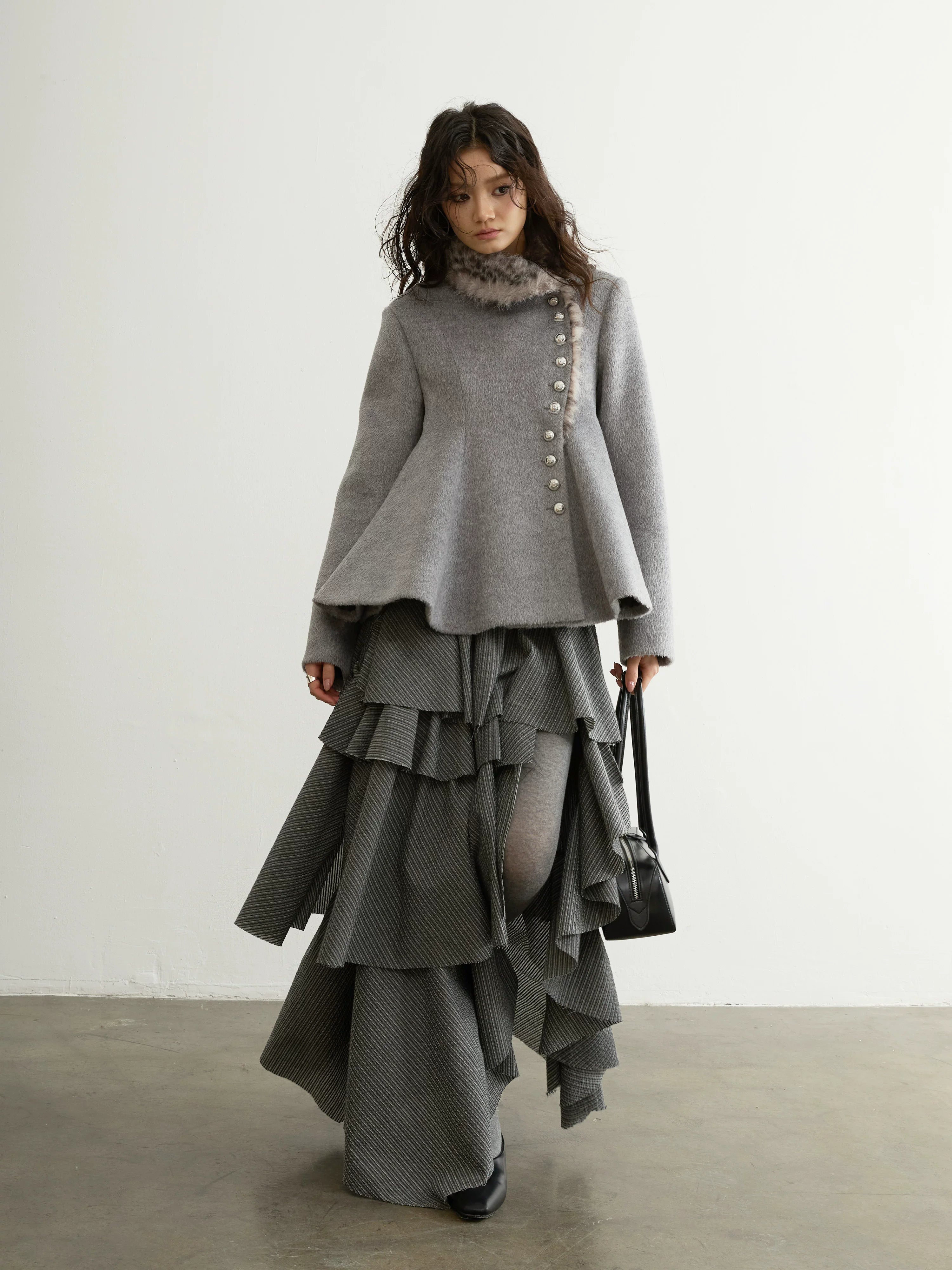 JNYLON Vintage Irregular Striped Split Skirt