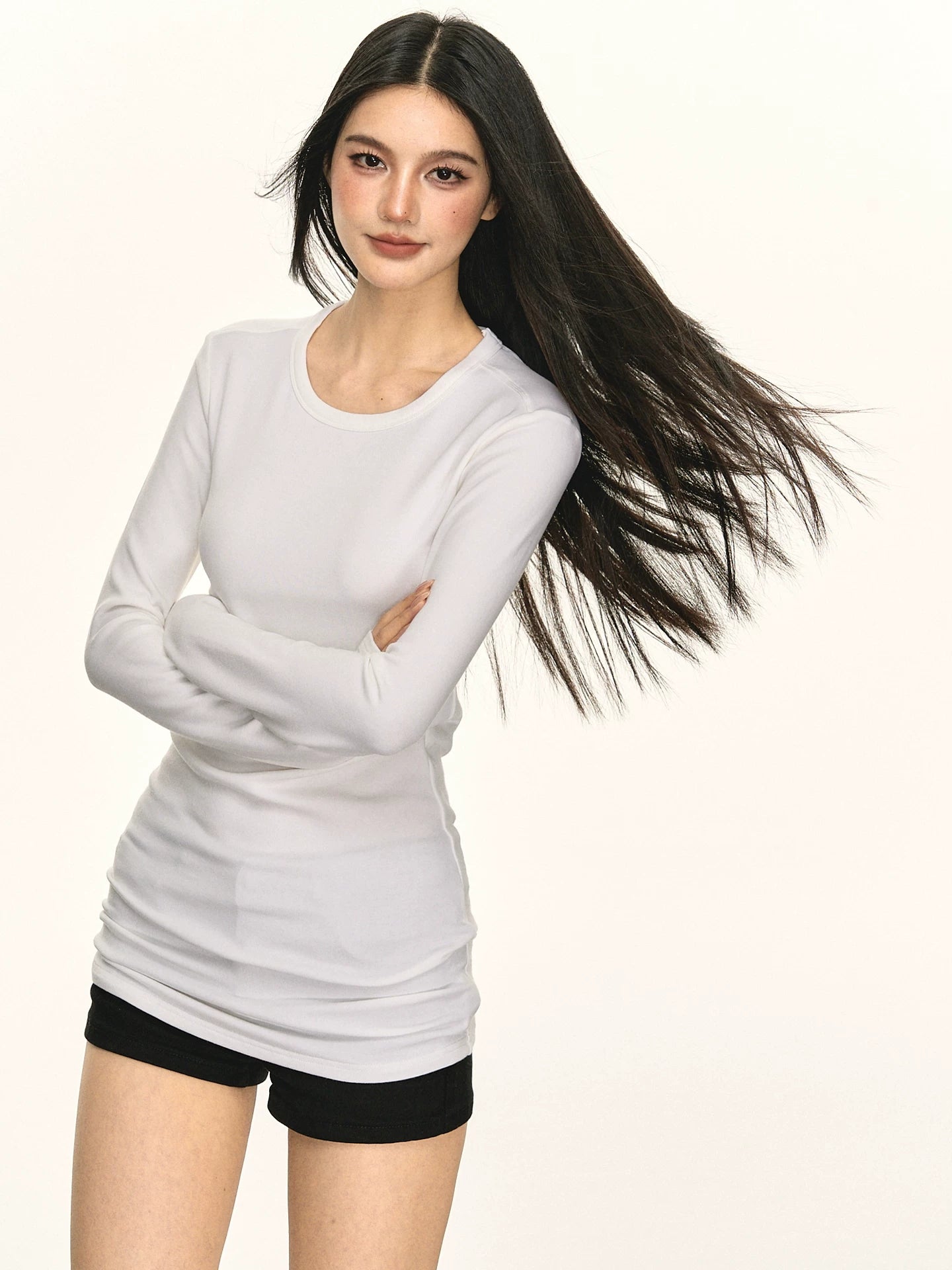 Anna Aneae Casual Versatile Round Neck Slim Slim Long Sleeves