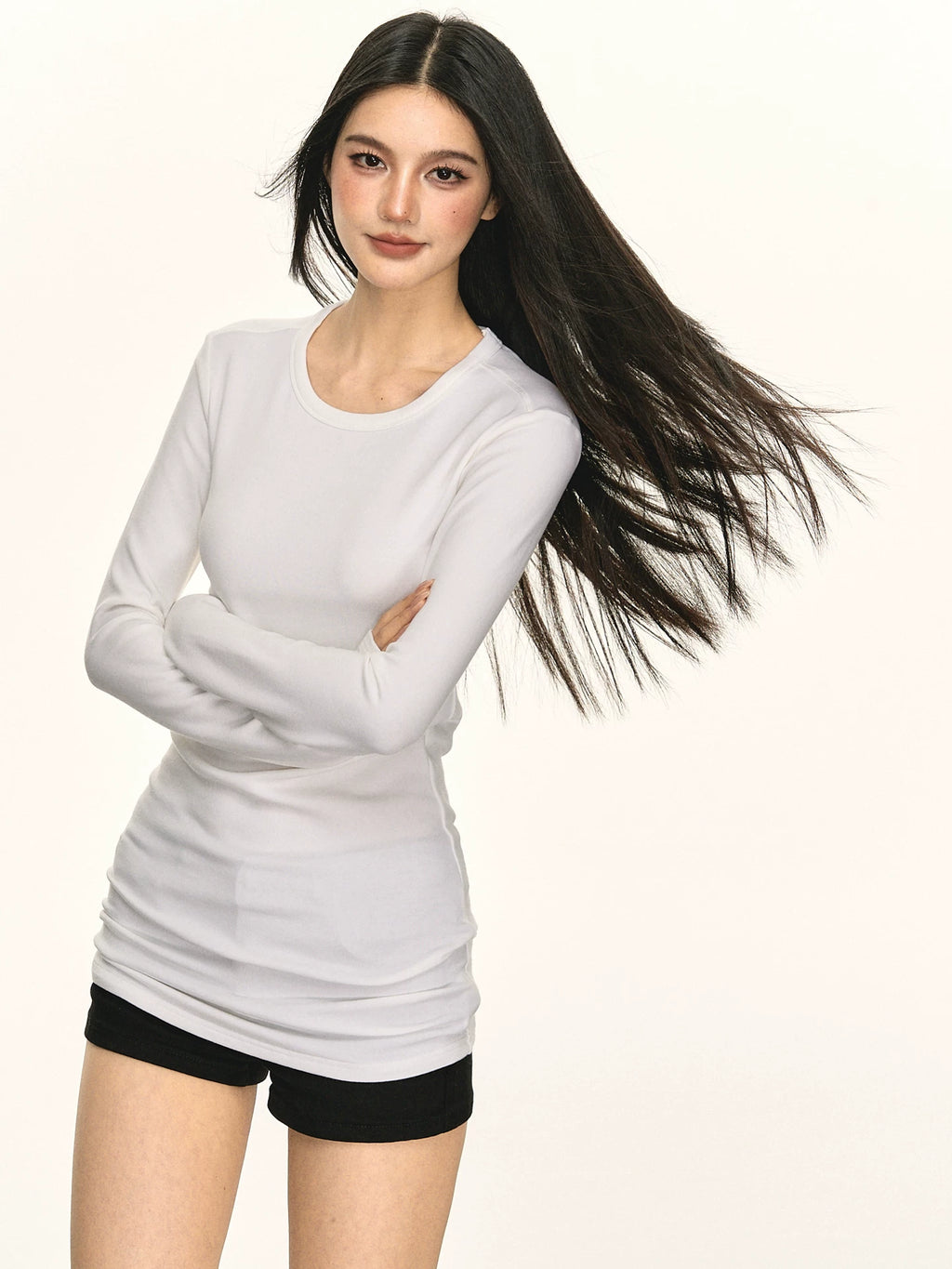 Anna Aneae Casual Versatile Round Neck Slim Slim Long Sleeves