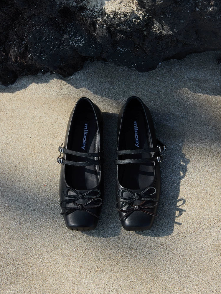 MILOOEY Leather Bow Mary Jane Ballet Flat