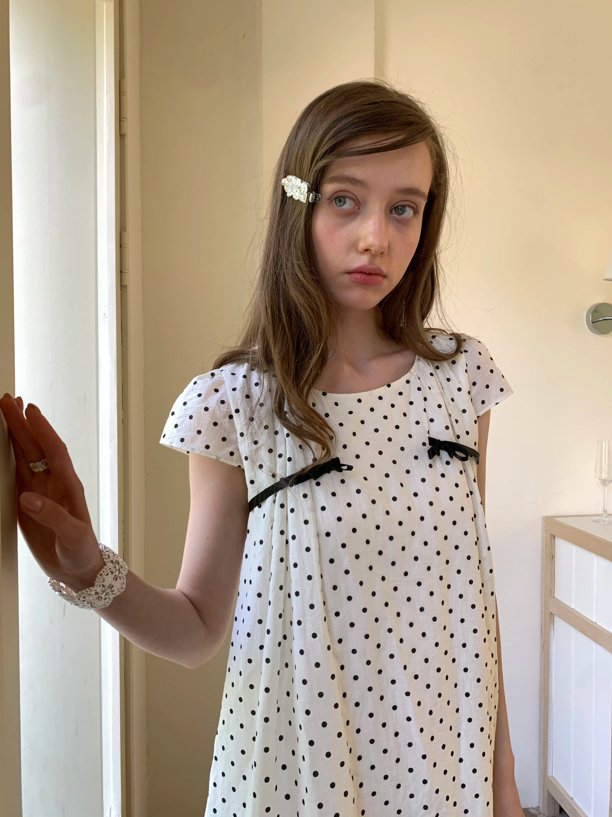 silvernorth lake Polka Dot Bow Babydoll Dress