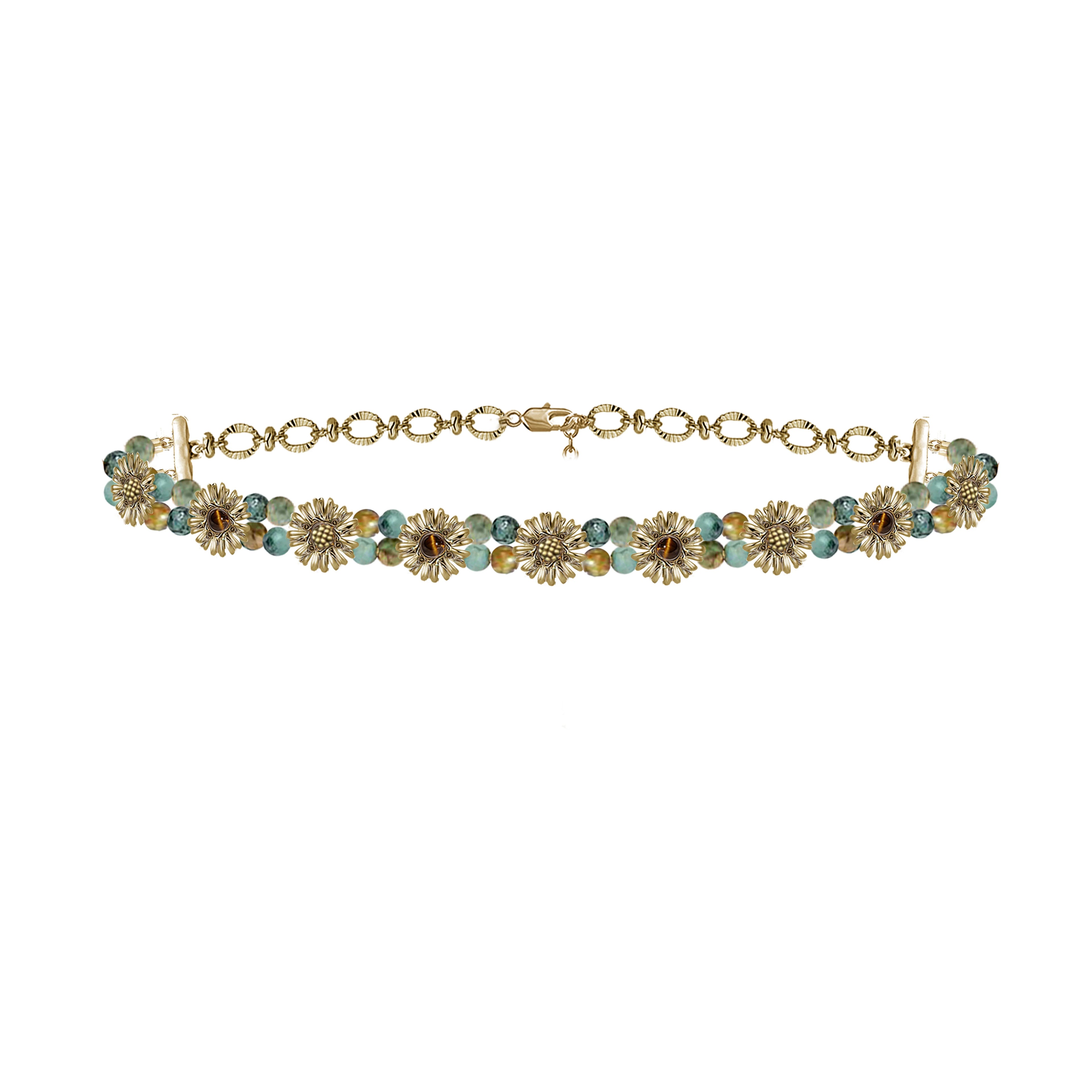 MASW Green Feather Layered Necklace