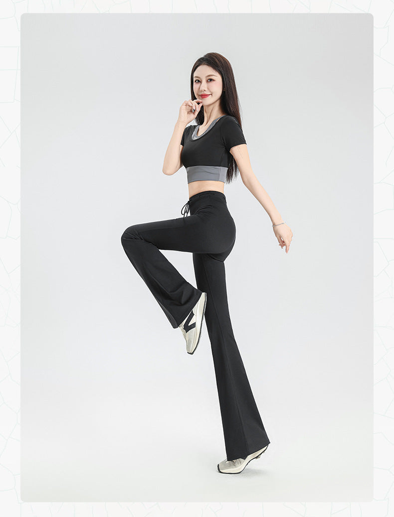 TIANQINGSE Micro-pull Sports High-waisted Slim-fit Fitness Pants