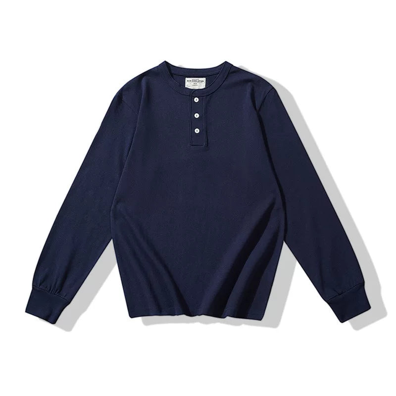 PrintAce Vintage Henry Collar Loose Shoulder Long Sleeves