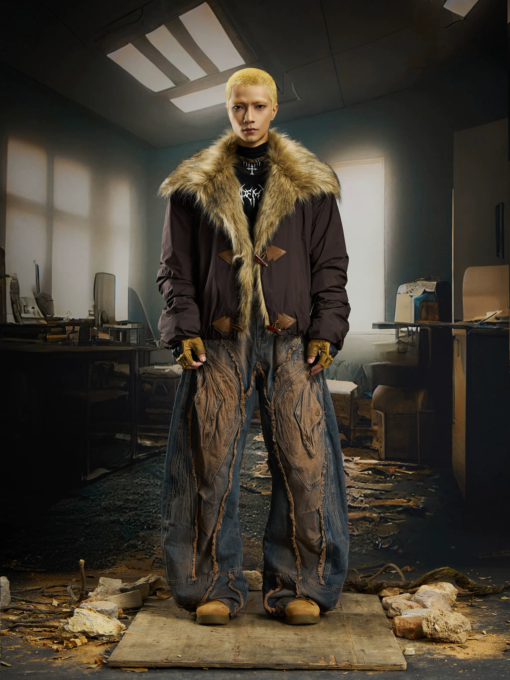 NOMANIAI Overweight Deconstruction Rough Edge Old Structure Scimitar Jeans
